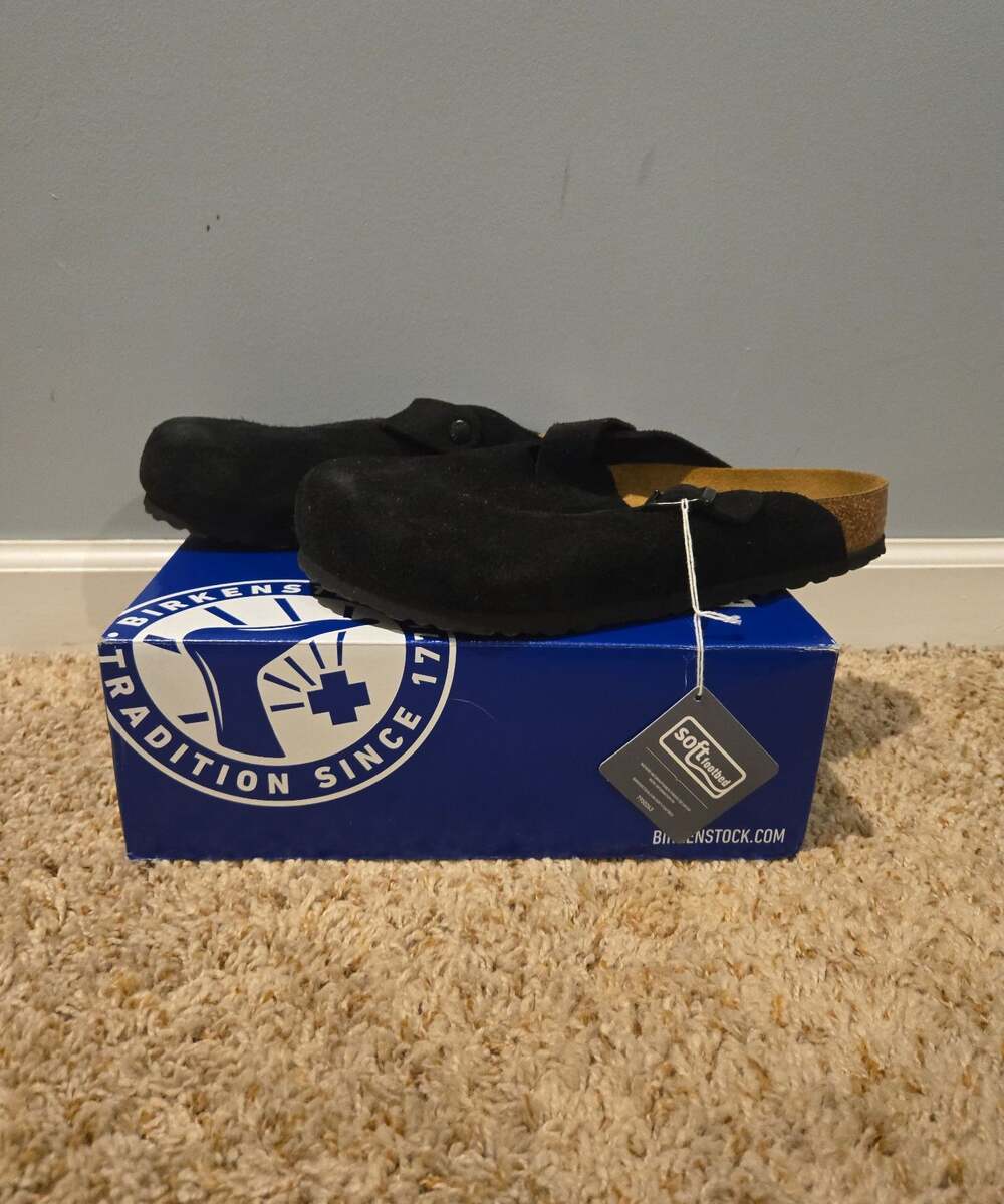 ** New Birkenstock black suede boston bs size 45 m 12 soft bed